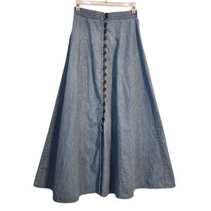 Vintage Denim Maxi Flair Skirt with Button Detail *Read